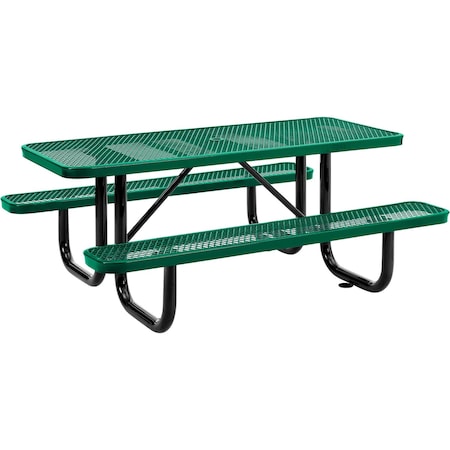 Global Industrial Rectangle Picnic Table, Green, Expanded Metal, 6 ft L 277152GN